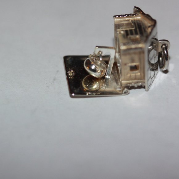 Vintage 800 Sterling Silver Rustic Flip Open CHARM House Americana Log Cabin - Picture 3 of 4